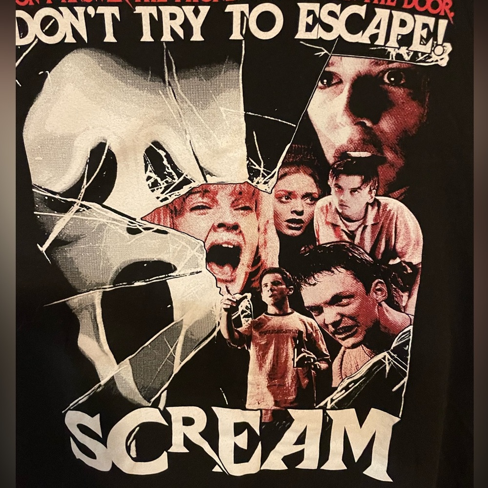 Scream collage shirt with images on front and back